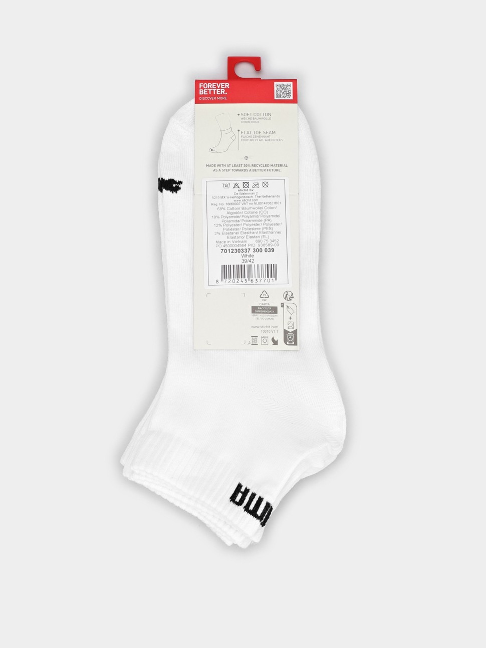 Шкарпетки чоловічі Puma PUMA UNISEX QUARTER PLAIN 3P білі 93858909 — фото 3