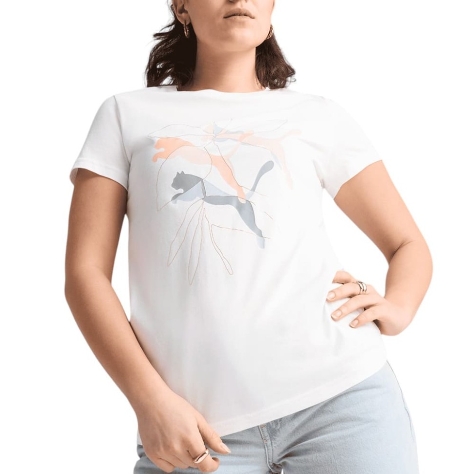 Футболка жіноча Puma GRAPHICS Branded Leaf Tee біла 68508202 изображение 1