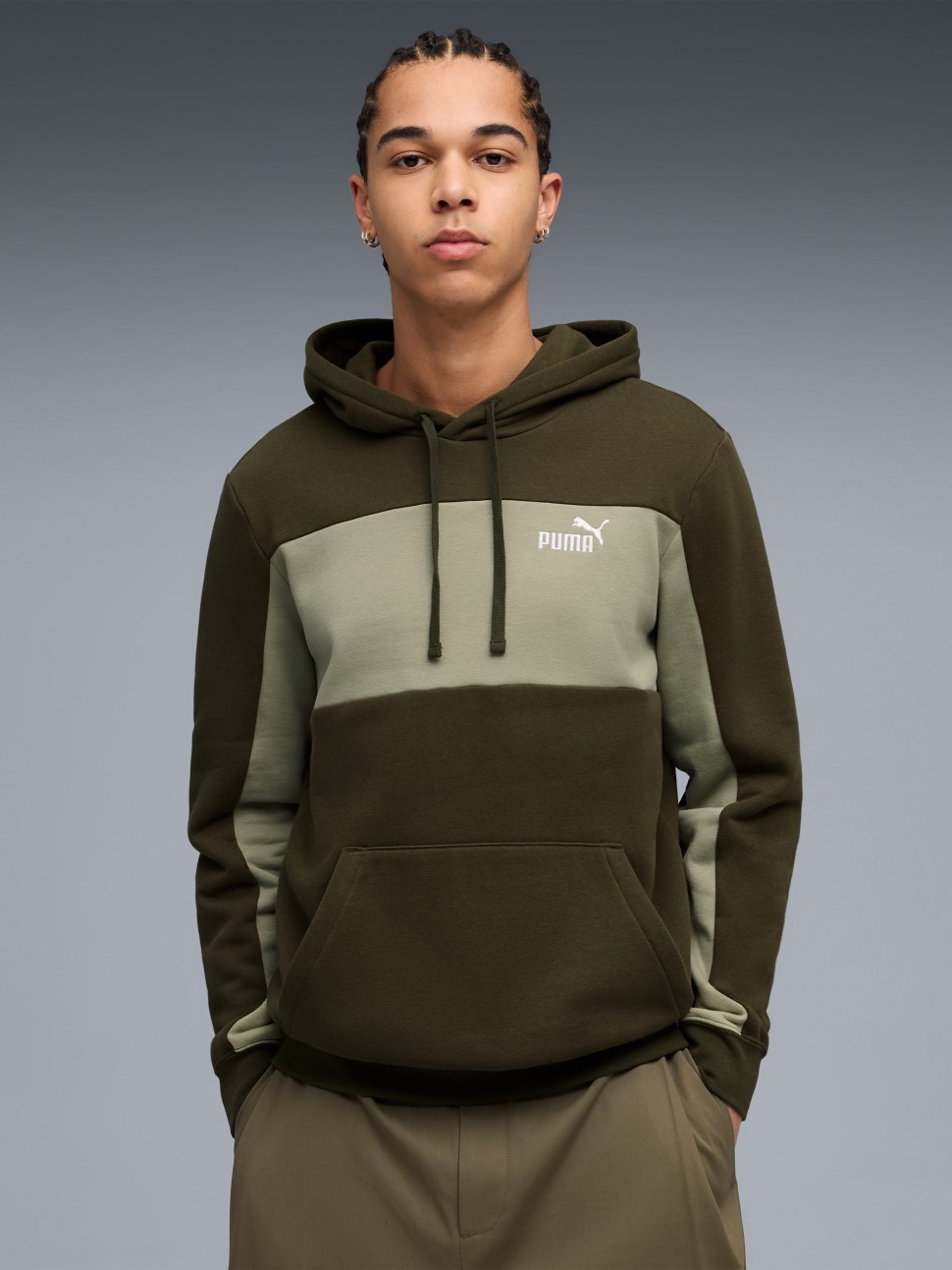Толстовка чоловіча Puma ESS BLOCK Hoodie FL хакі 68468682 — фото 2