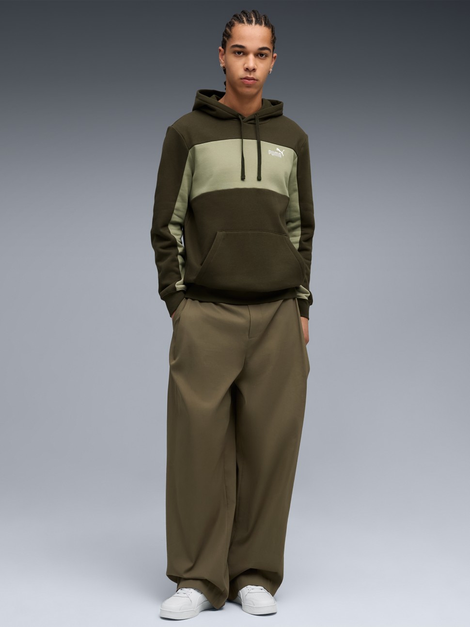 Толстовка чоловіча Puma ESS BLOCK Hoodie FL хакі 68468682 — фото 4