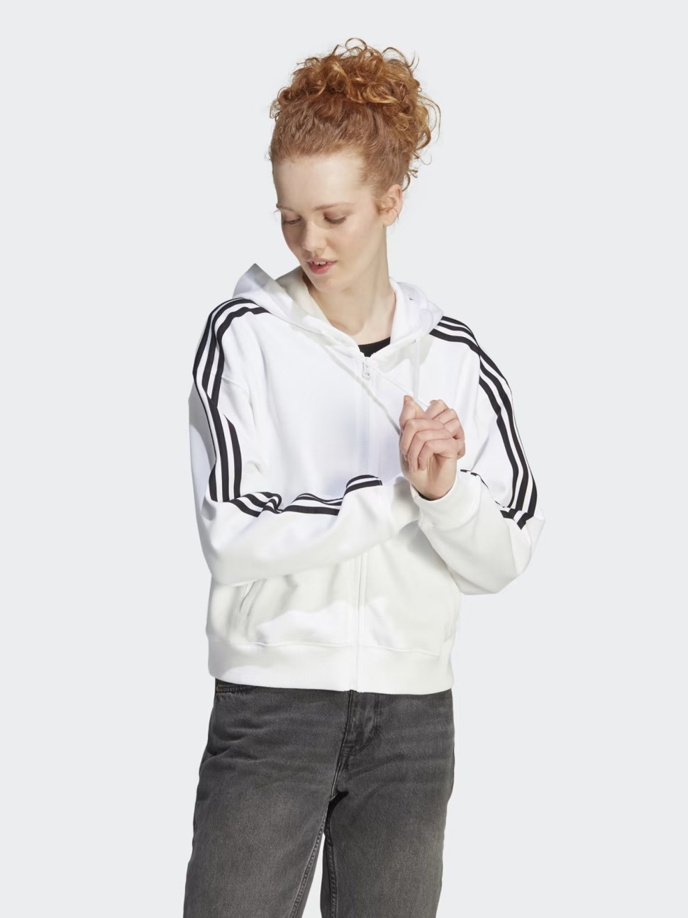 Толстовка жіноча Adidas W 3S FT FZ S HD біла IK8387 — фото 2