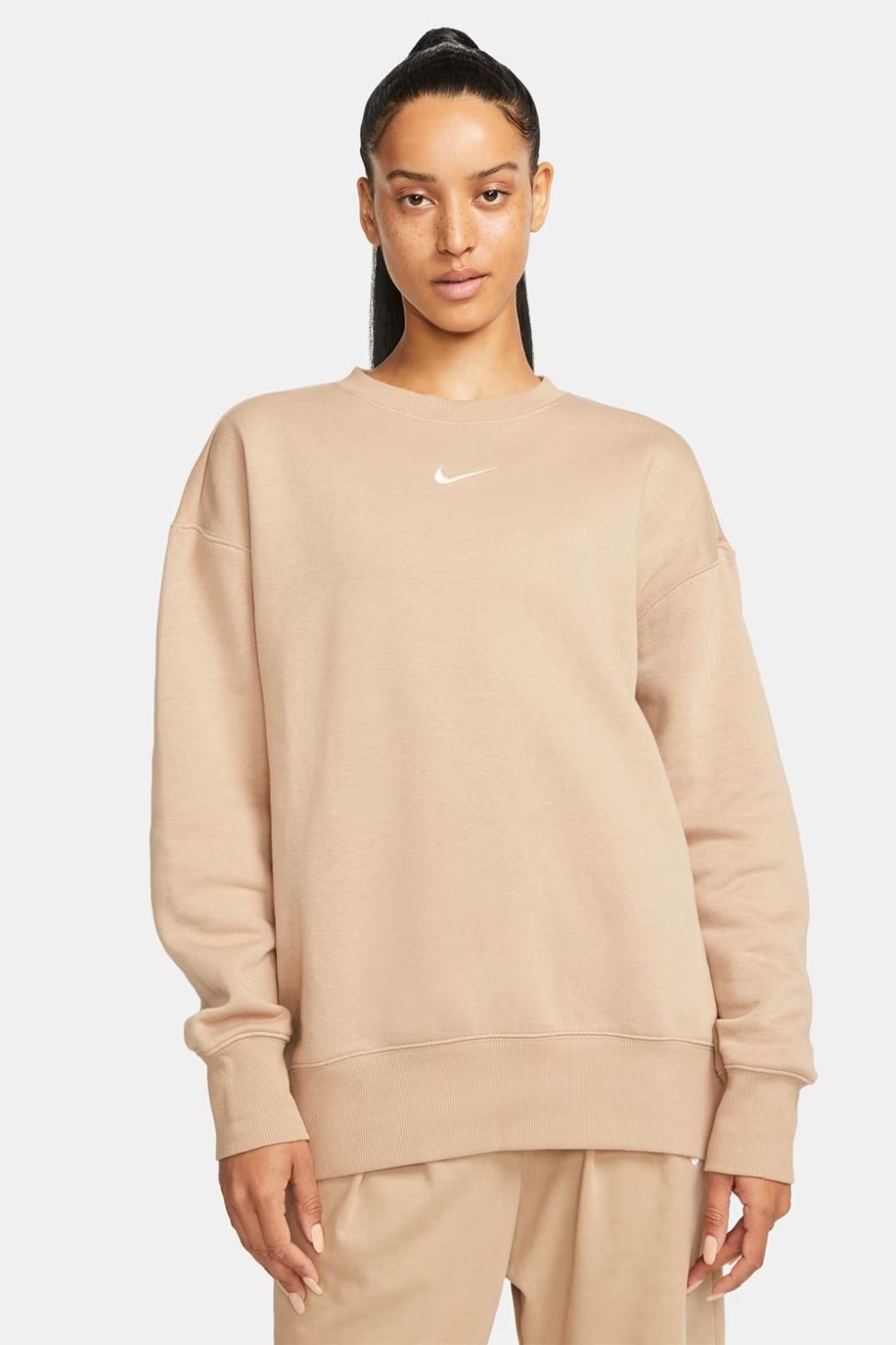 Толстовка жіноча Nike W NSW PHNX FLC OS CREW бежева DQ5733-200 — фото 2