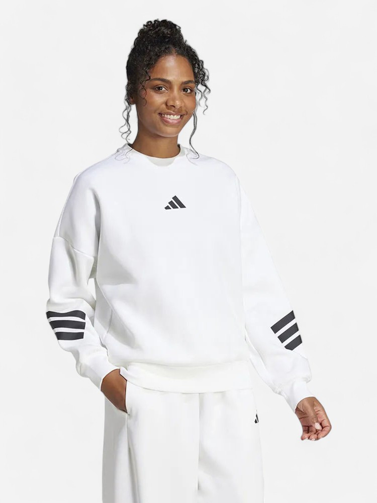 Толстовка женская Adidas W FI 3S SWT белая JE0204 изображение 4