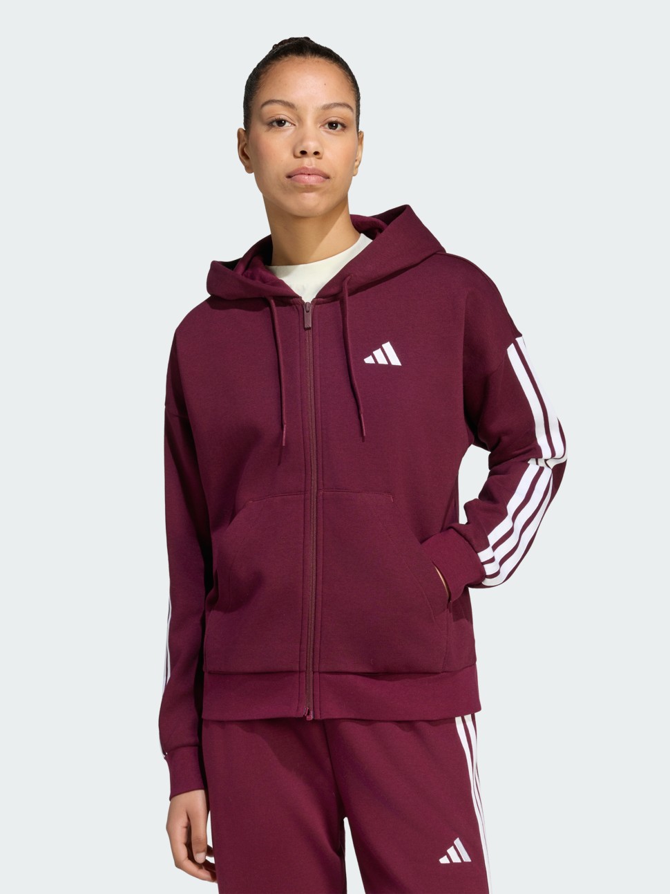 Толстовка жіноча Adidas W 3S FL FZ HD бордова KF6270 — фото 3 — Sport City Толстовка жіноча Adidas W 3S FL FZ HD бордова KF6270 — фото 3