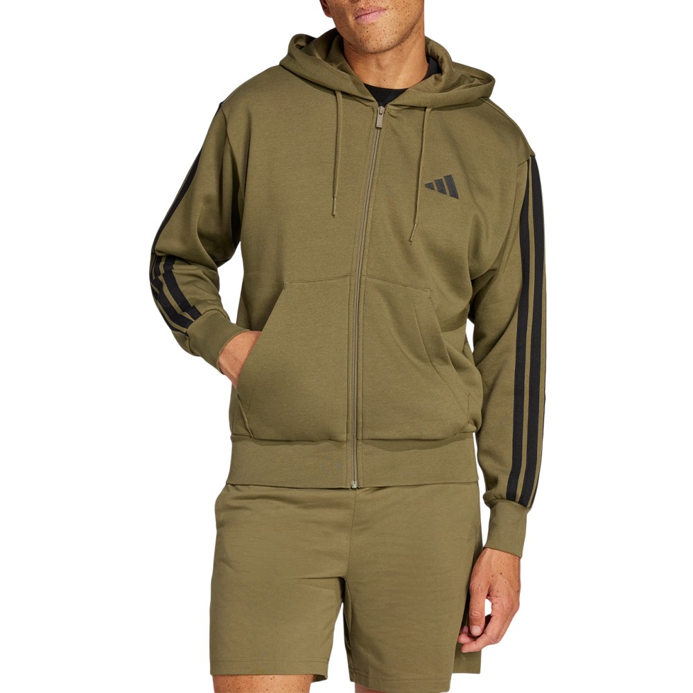 Толстовка мужская Adidas M 3S FL FZ HD оливковая JD1864