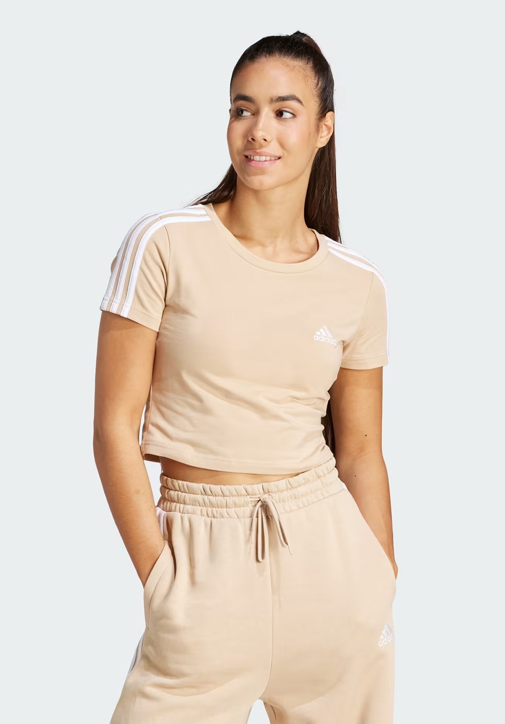 Футболка женская Adidas W 3S BABY T бежевая IR6114 изображение 2