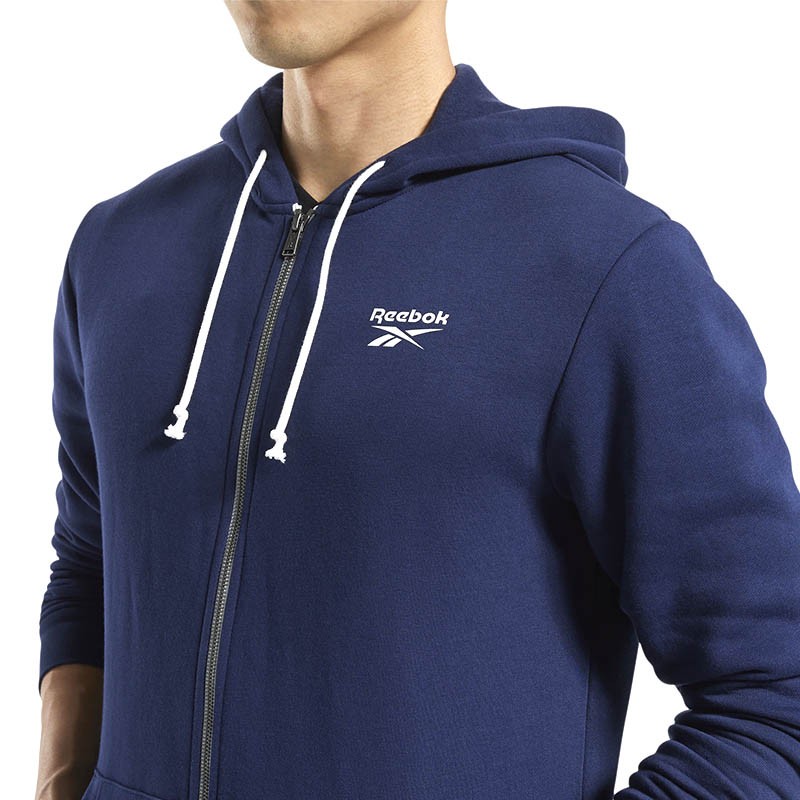 Толстовка мужская Reebok Training Essentials Fleece Zip Up синяя FU3230 — фото 4 — Sport City Толстовка мужская Reebok Training Essentials Fleece Zip Up синяя FU3230 — фото 4